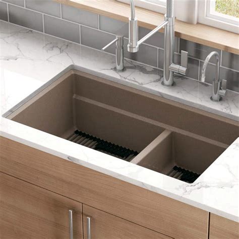 Peak Double Bowl Undermount Kitchen Sink Made Of Granite Measuring 32