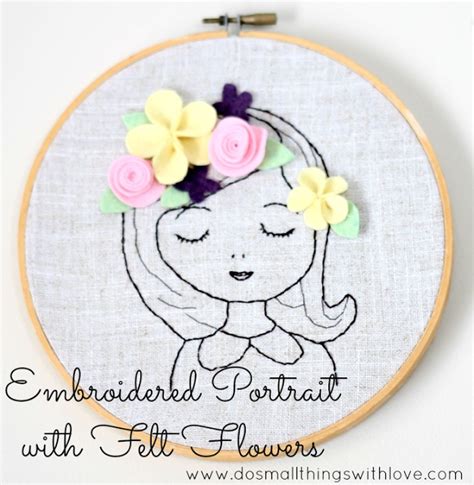 {felt Contributor} Embroidered Portrait With Felt Flowers Sugar Bee