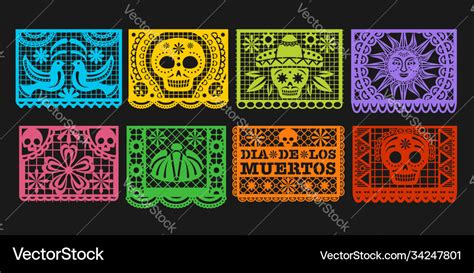 Paper Flags Mexican Day Dead Papel Picado Vector Image