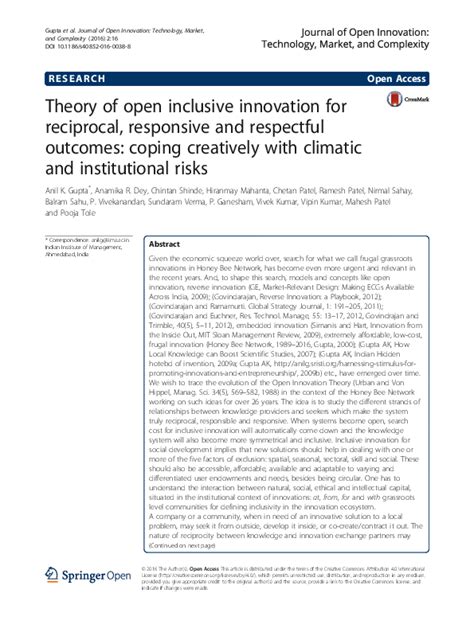 Pdf Theory Of Open Inclusive Innovation For Reciprocal Responsive