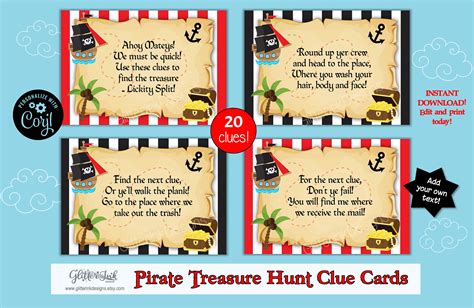 Pirate treasure hunt clues / Pirate party scavenger hunt / | Etsy