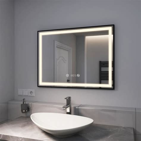 Emke Miroir Salle De Bain Avec Clairage X Cm Bord Noir Avec Tactile