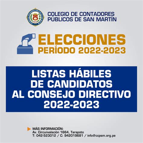 LISTAS HÁBILES DE CANDIDATOS AL CONSEJO DIRECTIVO 2022 2023 Colegio