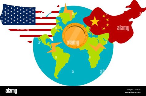 Earth Globe With Flags Of United States And China Map Shaped Trade War