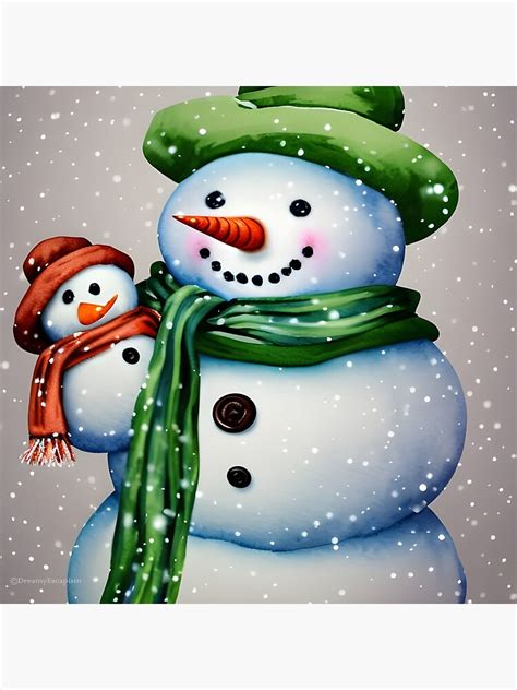 "Cute Snowman holding a Baby Snowman under the Snow" Poster for Sale by ...