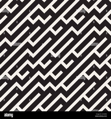 Irregular Maze Lines Vector Seamless Black And White Pattern Stock