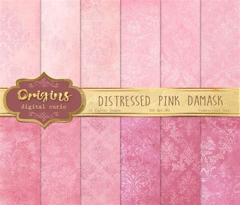 Distressed Pink Damask Textures Digital Paper Pink Damask Damask