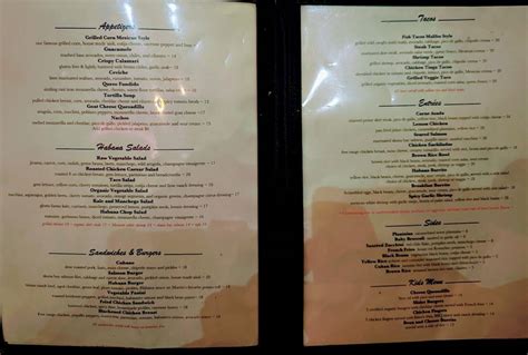 Menu at Cafe Habana, Malibu