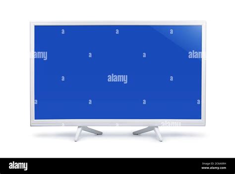 Vista Frontal De La Pantalla Ancha Blanca De TV LED Con Pantalla Azul