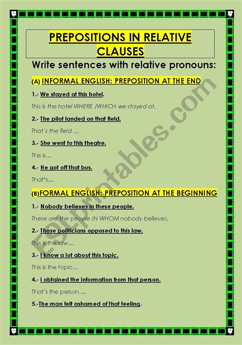 Prepositions In Relative Clauses Esl Worksheet By Emece