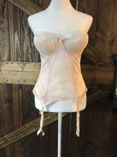 Vintage 1950s Lady Marlene Bustier Corset Bra Wgarters Pink Lace Strapless Sz38 Ebay