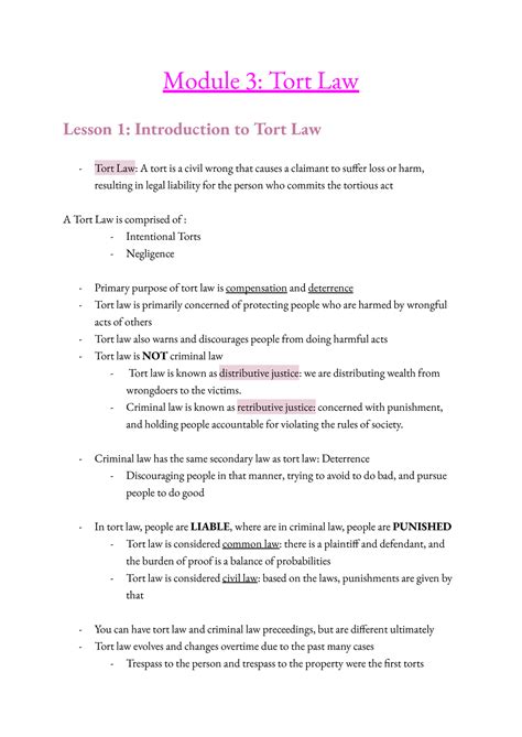 Mos 2275 Week 4 Lecture Notes Module 3 Tort Law Lesson 1