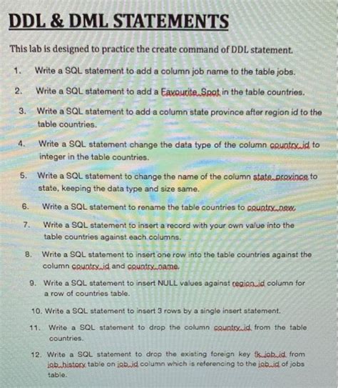 Solved DDL DML STATEMENTS This Lab Is Designed To Practice Chegg