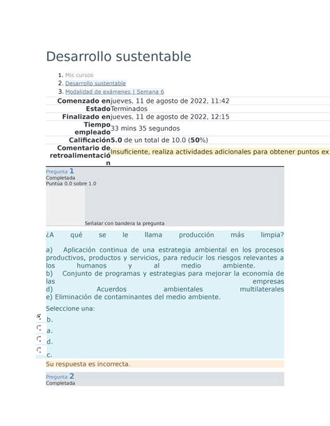 Desarrollo Sustentable Examen Desarrollo Sustentable Mis Cursos