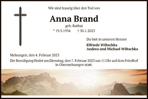 Traueranzeigen Von Anna Brand Trauer Hna De