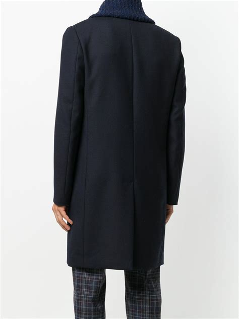 Paul Smith Wool Gents Shawl Collar Coat In Blue For Men Lyst