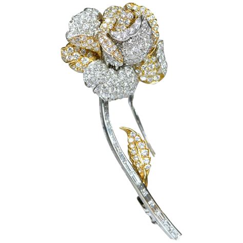 18 Carat Gold And Diamond Rose Brooch At 1stDibs Dimond Rose Diamond