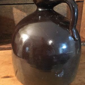 Antique Brown Stoneware Jug Whiskey Moonshine Jug Ceramic Jug