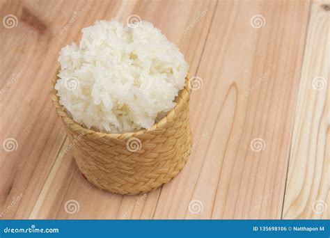 Sticky Rice in Bamboo Wicker Stock Photo - Image of diet, background ...