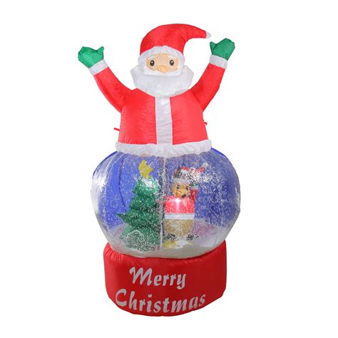 57" Pre-Lit Red and Blue Inflatable Santa Claus Snow Globe Outdoor ...