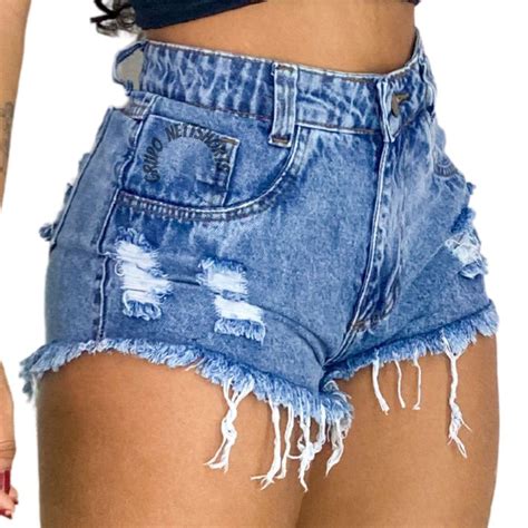 Short Bermuda Jeans Feminino Cintura Alta Destroyed Shopee Brasil