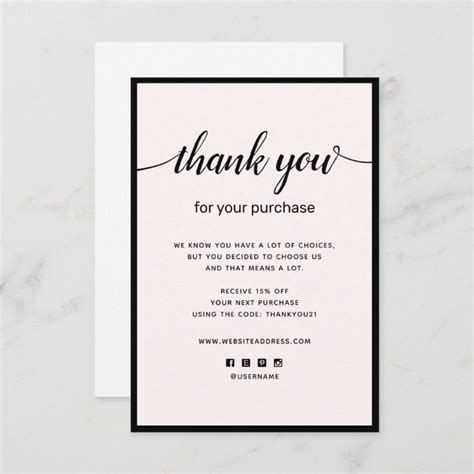 Pink Thank You For Your Purchase Note Card