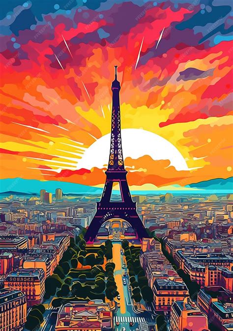 Premium Ai Image Arafed View Of The Eiffel Tower In Paris At Sunset Generative Ai