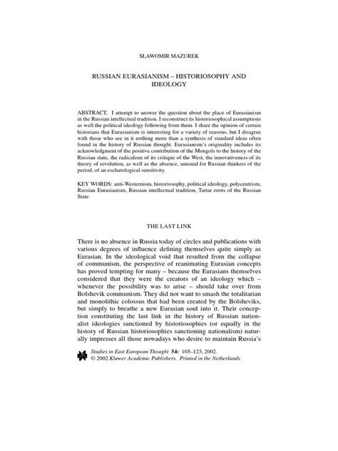 Mazurek S. - Russian Eurasianism, Historiography and Ideology | PDF ...