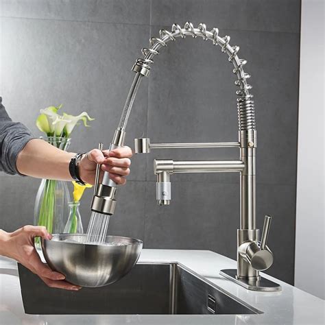 Buy Nickel Brushed Spring Kitchen Faucet Pull Out