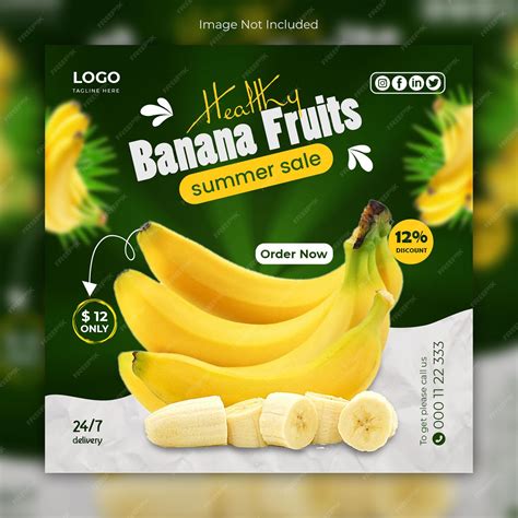 Premium PSD | Fruit shop banana social media post design for summer