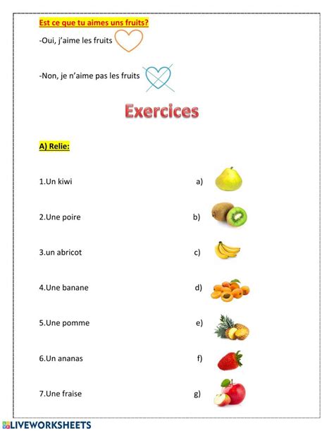 Les Fruits Interactive Worksheet Learning French For Kids French