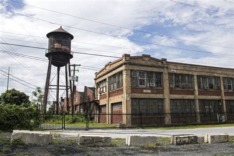 Old Abandoned Water Tower and Building Stock Photo - Image of factory ...