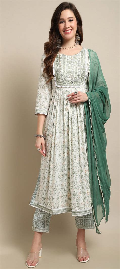 Festive Party Wear Green Color Cotton Fabric Salwar Kameez 1929145