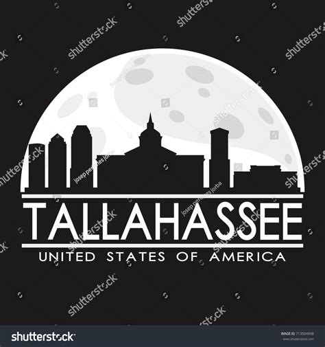 Tallahassee Full Moon Night Skyline Silhouette Stock Vector Royalty