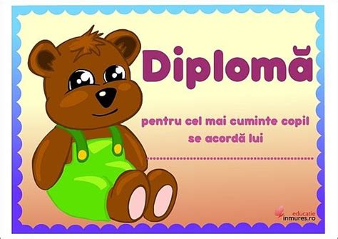 Diploma Cu Ursulet Pentru Un Copil Cuminte Fotografie