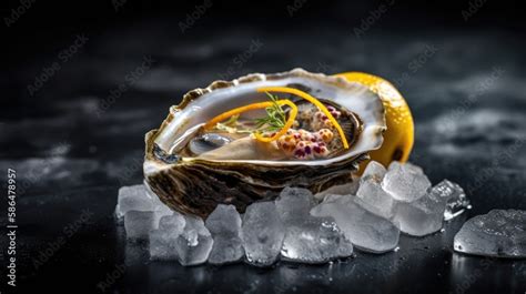 Oyster on Ice: Elegant Food Presentation with Vapor, Black Slate, Side ...