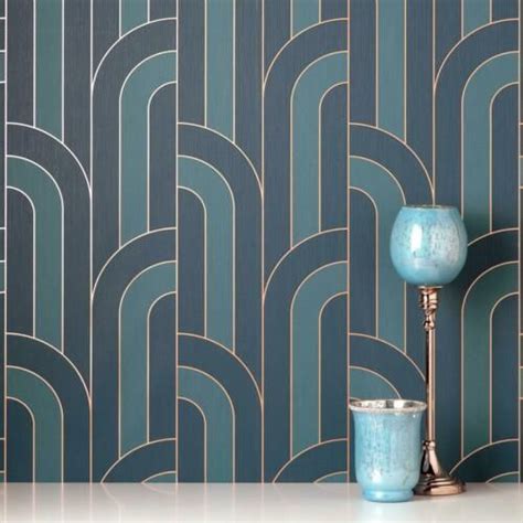 Elegant Metallic Gold and Blue Geometric Wallpaper