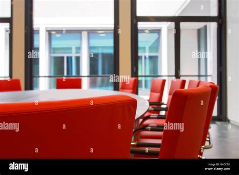 Conference Room With Red Chairs Stock Photo Alamy