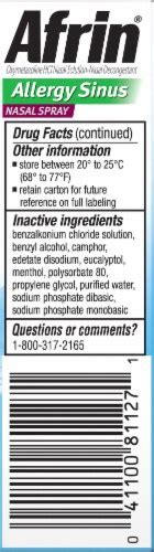 Afrin Allergy Sinus Congestion Relief Nasal Spray Oxymetazoline HCl, 15 ...