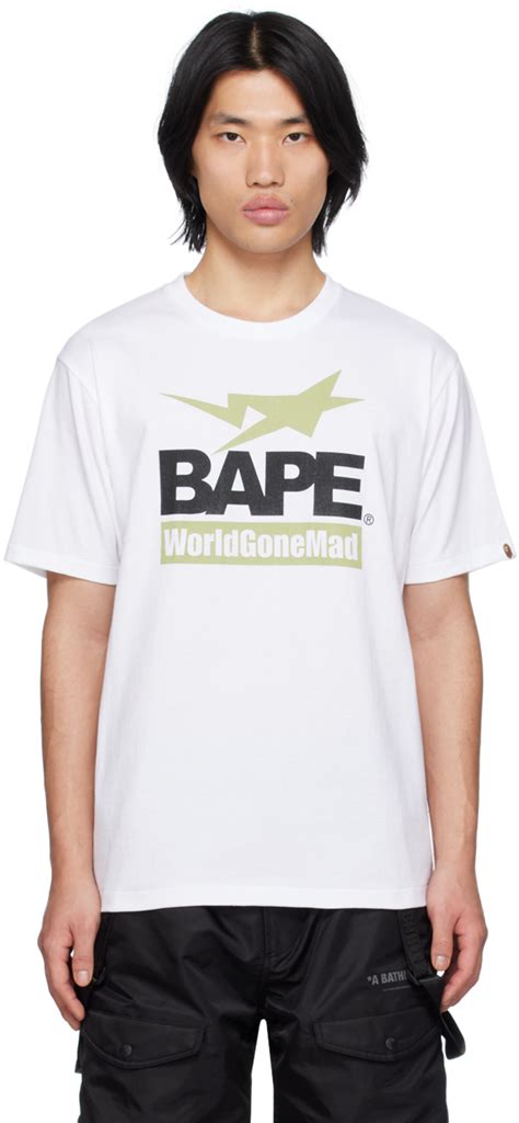 Bape White Printed T Shirt Ssense