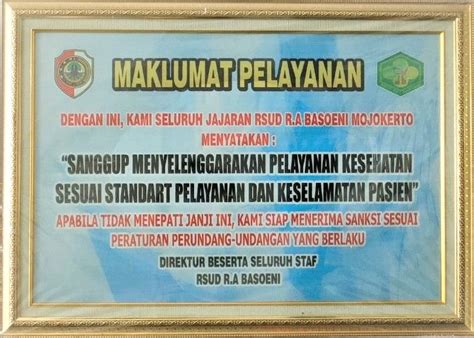 Rsud Ra Basoeni Mojokerto Komitmen Tingkatkan Mutu Melalui Maklumat