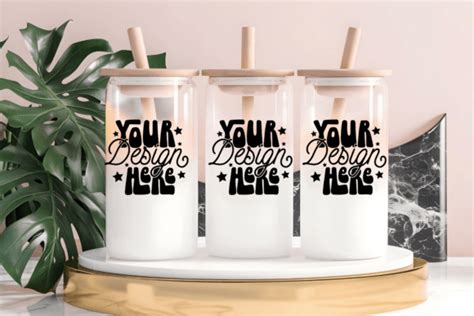 16oz Frosted Glass Can Mockup Full Wrap Graphic By Craftart · Creative