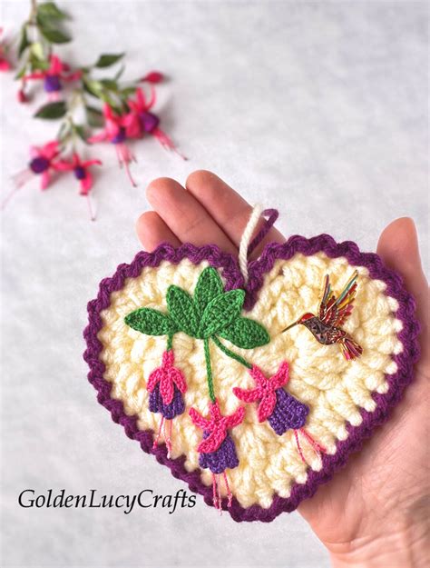 Crochet Fuchsia Heart Ornament Goldenlucycrafts