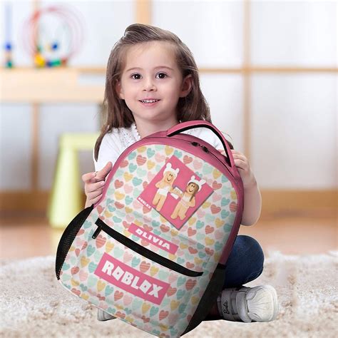 Beautiful Pink Roblox Girl Personalized Backpack With Pastel Hearts