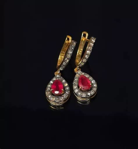 Boucles D Oreilles Diamant Pierre Pr Cieuse Rubis Naturelle Pav Argent