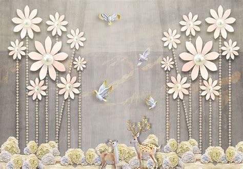 A wallpaper with flowers and birds - Magic Decor