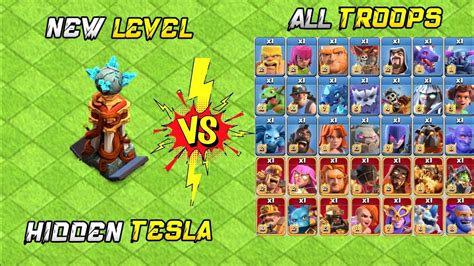 Max Level Hidden Tesla Vs All Troops Tesla Tower Vs All Troops