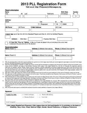 Fillable Online Pll Fall Ball Registration Form Eteamz Fax Email