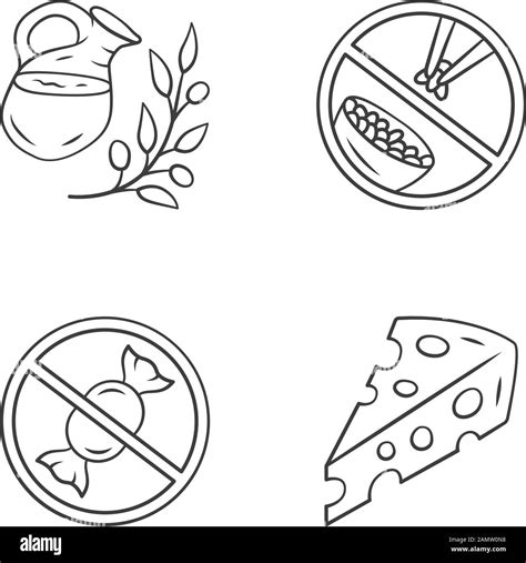 No Sugar Organic Products Linear Icons Set Thin Line Contour Symbols