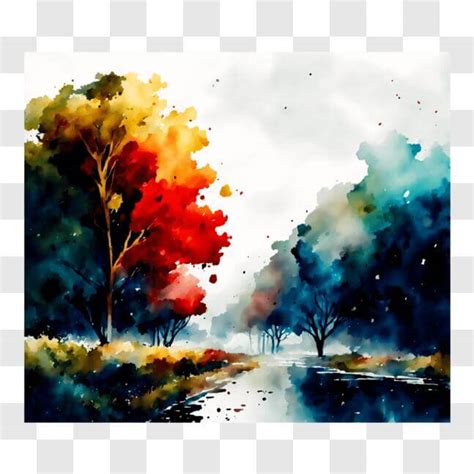 Download Vibrant Watercolor Painting Of Trees In Nature Png Online Creative Fabrica